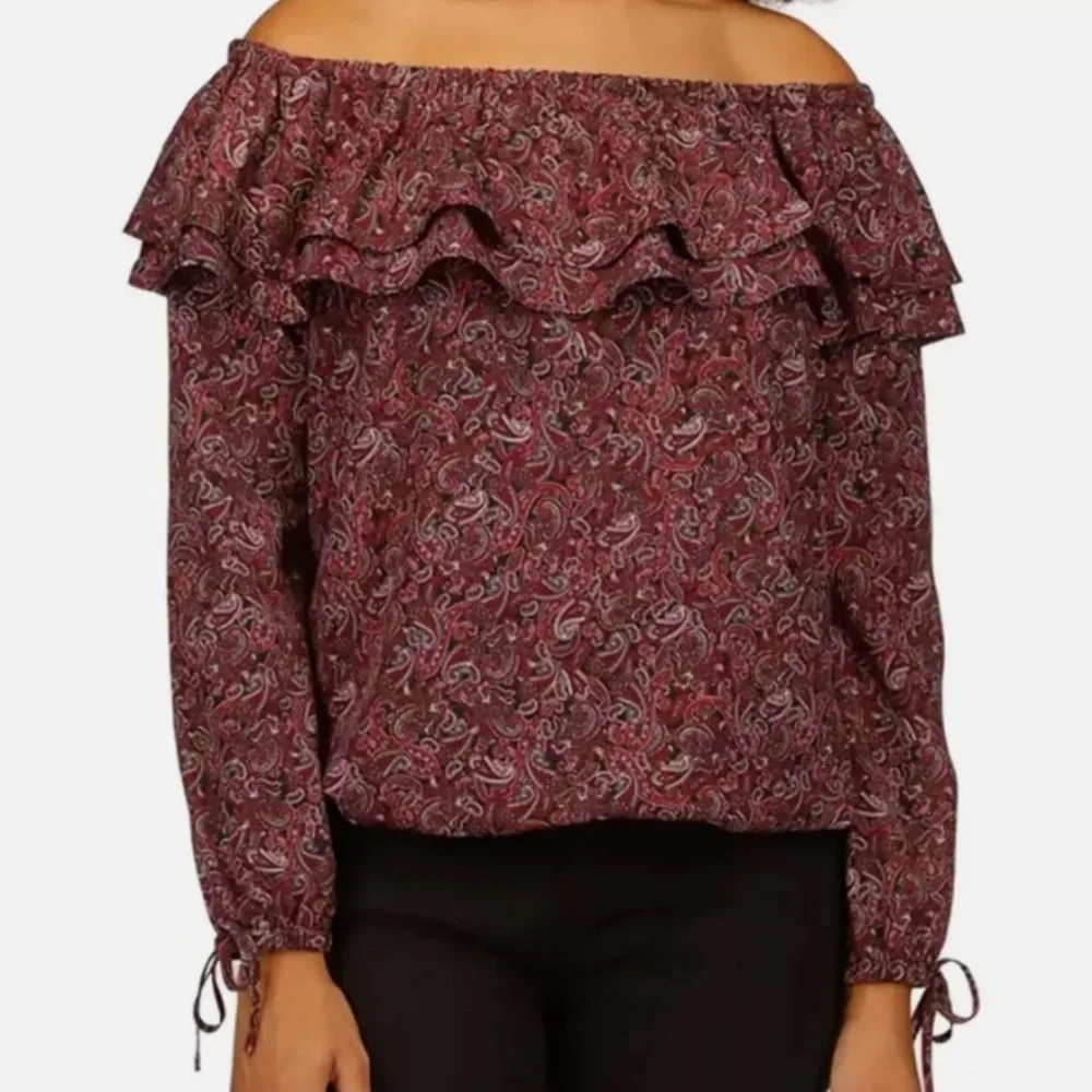 Michael Kors Women's Royal Pink Paisley Off The Shoulder Blouse Top Size large